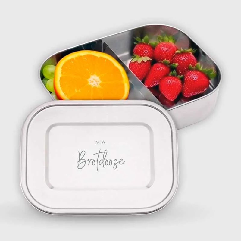Personalisierte Brotdose mit Namen, Wunschtext - 800-1400 ml, Edelstahl mit Fächern & auslaufsicher | Lunchbox mit Trennfächern für Kinder, Erwachsene