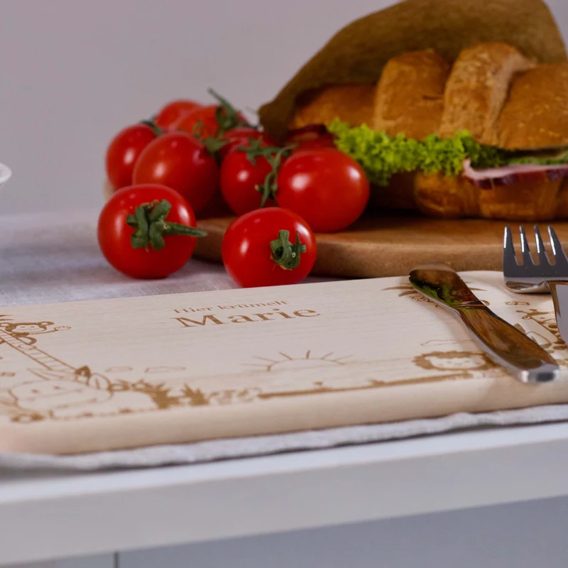 Frühstücksbrettchen für Kinder mit Gravur - Personalisiert mit Namen - Dschungel | Holz Brettchen, Natur, FSC® - Geschenk zum Geburtstag & Namenstag