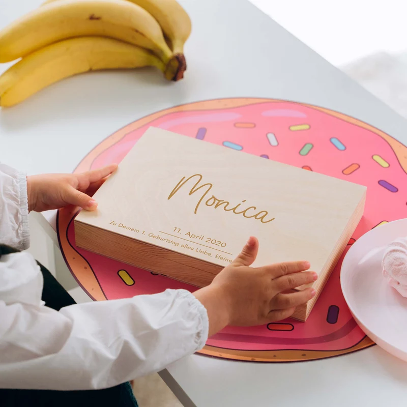 Kinderbesteck mit Namensgravur - Wunschname Gravur - Besteck mit Namen | Taufgeschenk für Kinder - Geschenk zur Taufe für Jungs & Mädchen, natur Kiste