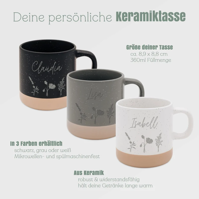 Keramiktasse Steingut - Blumenwiese