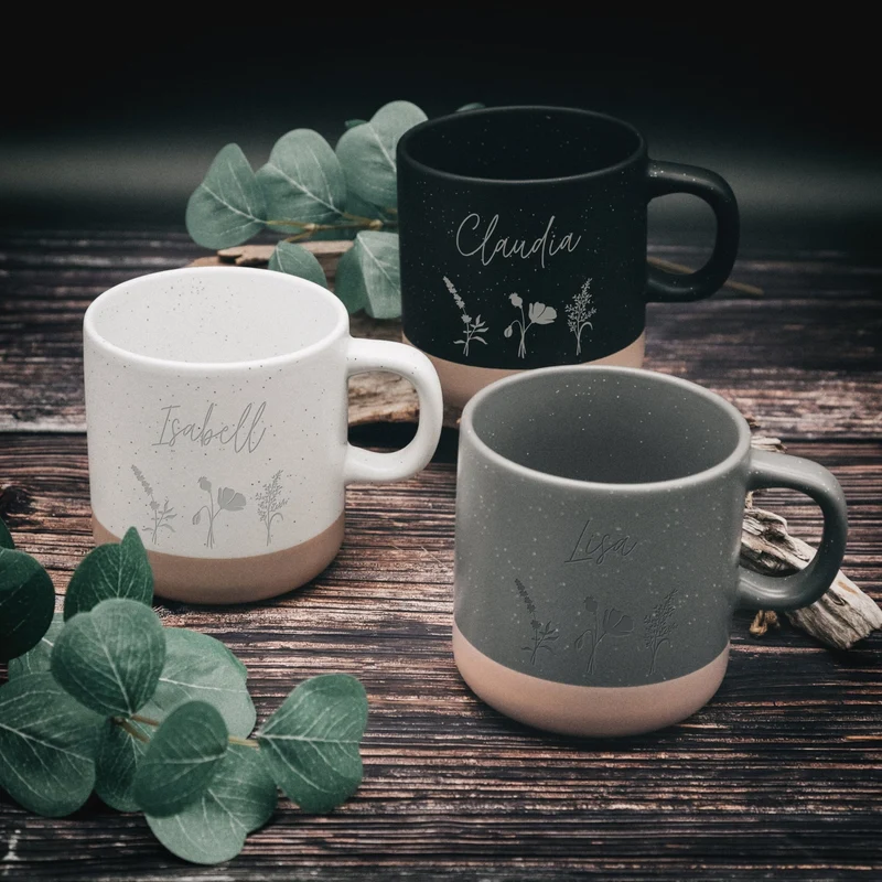 Keramiktasse Steingut - Blumenwiese