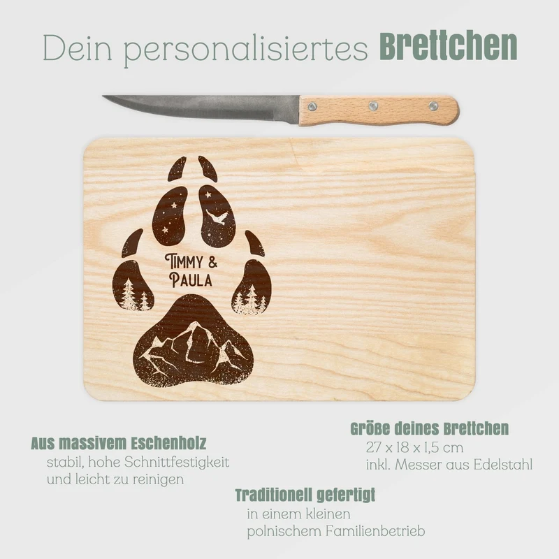Brotzeitbrett mit Messer - Hundepfote