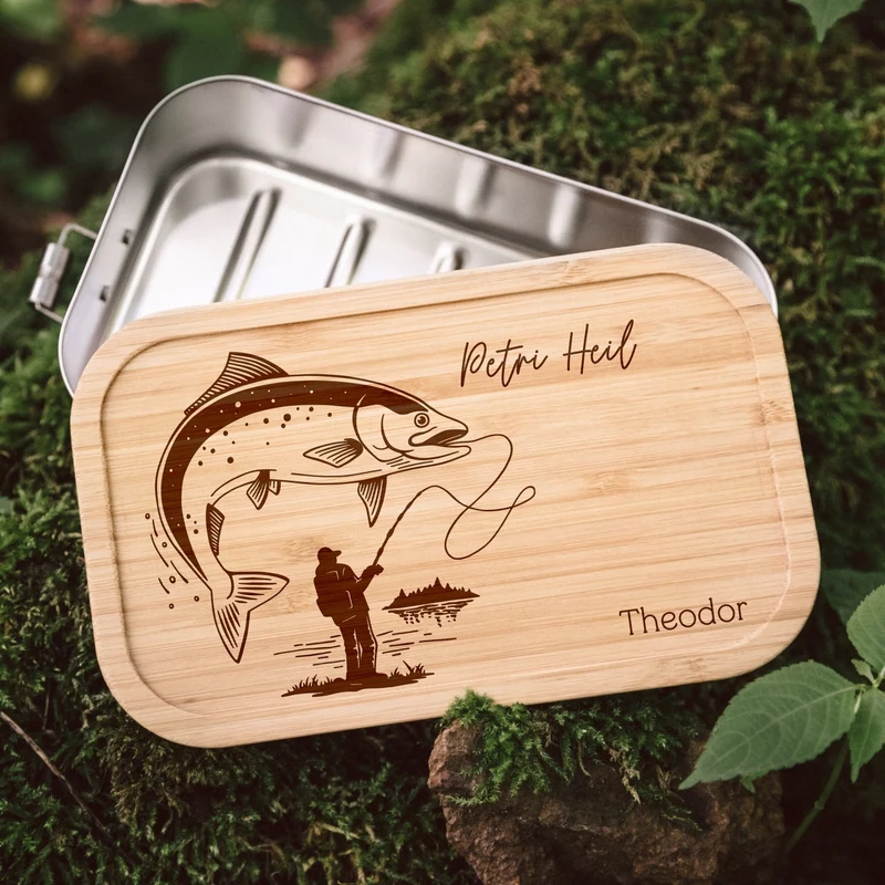 Brotdose Edelstahl - Angler mit Fisch