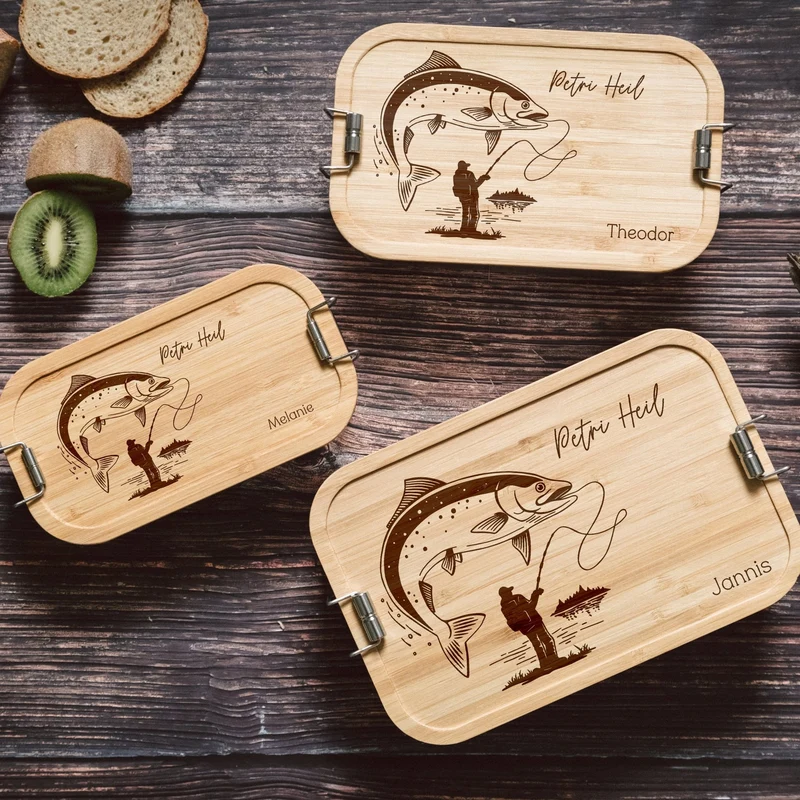 Brotdose Edelstahl - Angler mit Fisch
