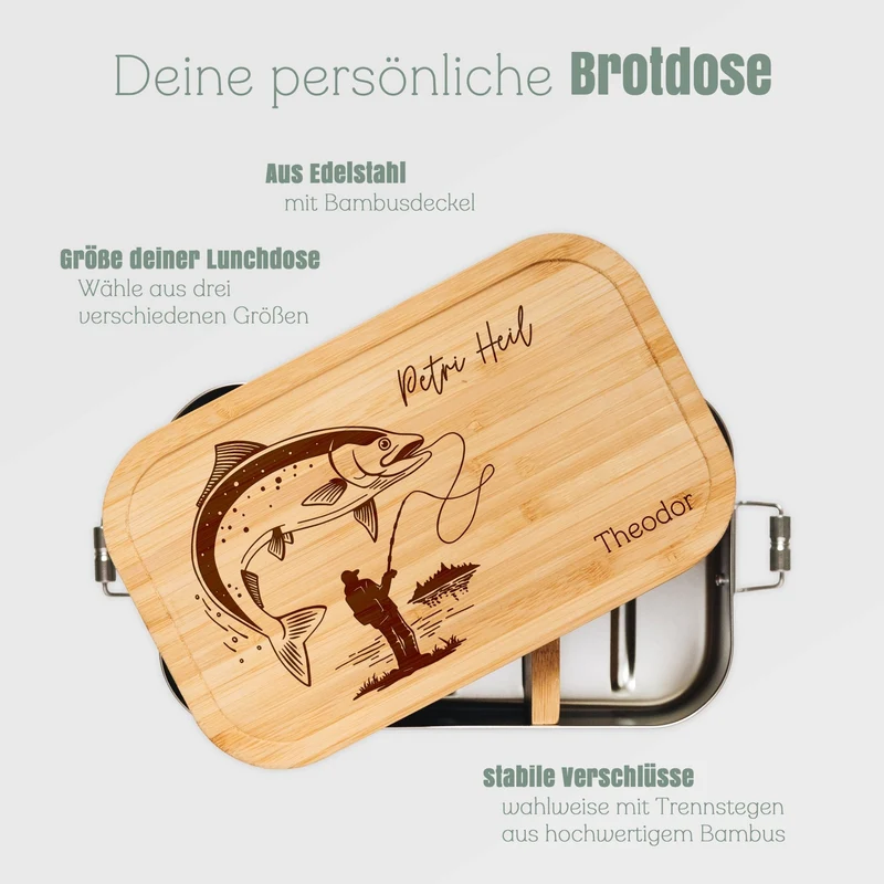 Brotdose Edelstahl - Angler mit Fisch