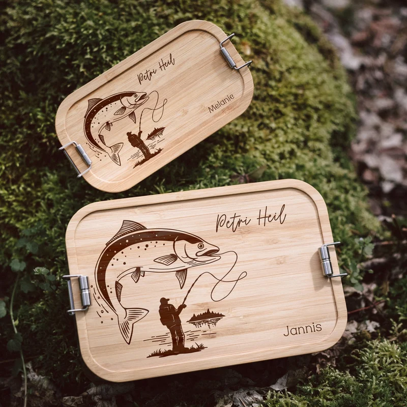 Brotdose Edelstahl - Angler mit Fisch