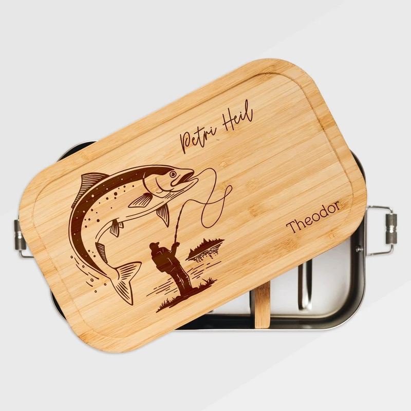 Brotdose Edelstahl - Angler mit Fisch