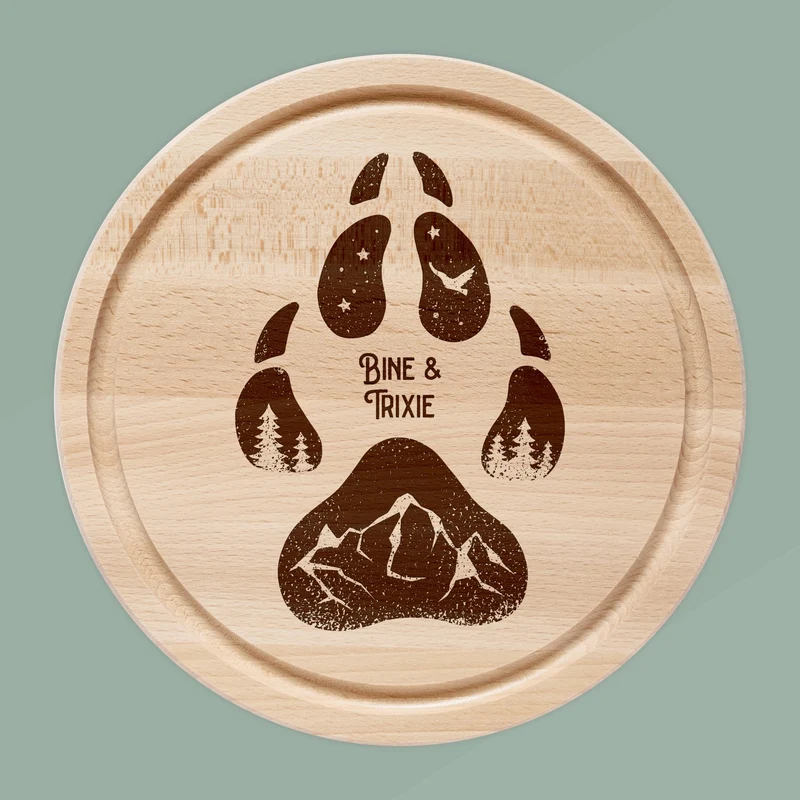Rundes Holzbrett - Hundepfote