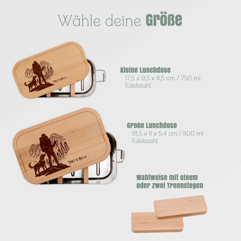 Brotdose Edelstahl mit Buchendeckel - Wanderbuddy