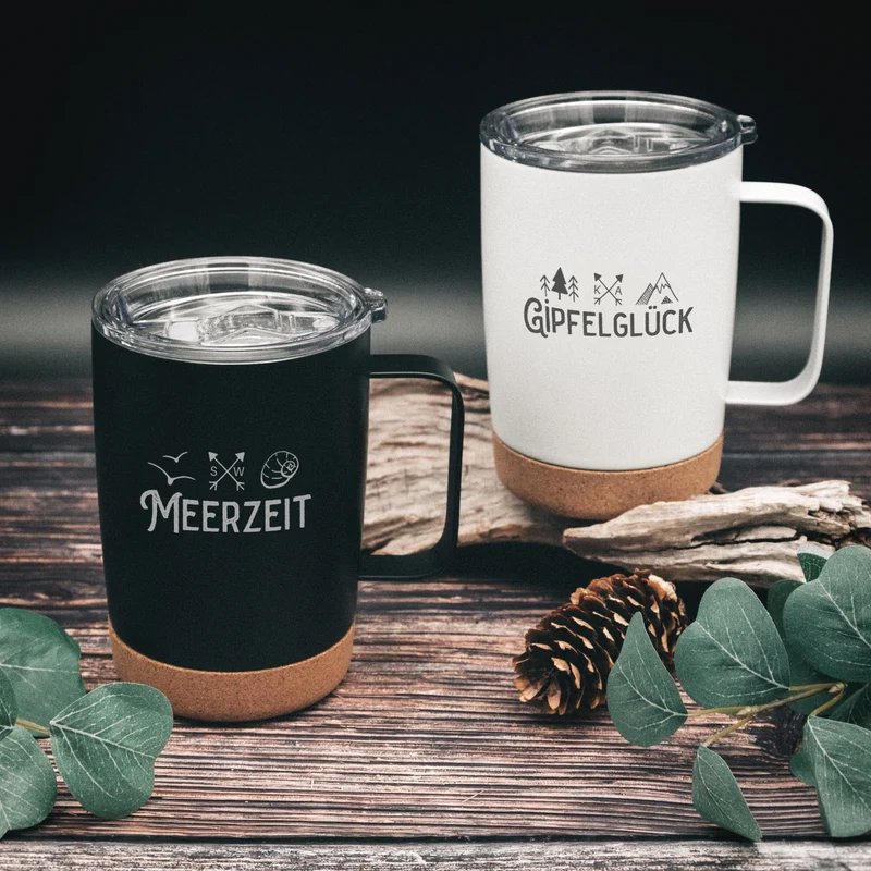Thermobecher mit Korkboden - Pausenzeit