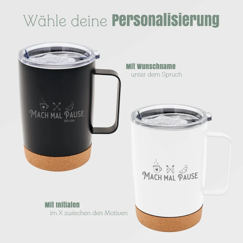 Thermobecher mit Korkboden - Pausenzeit