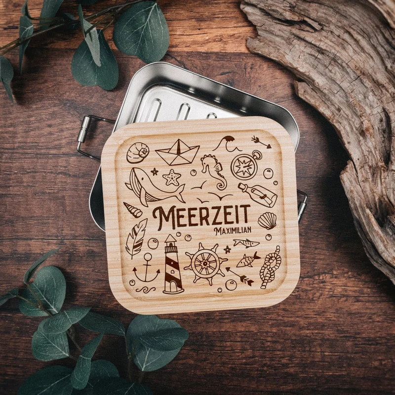 Brotdose Edelstahl quadratisch - Gipfelglück/Meerzeit