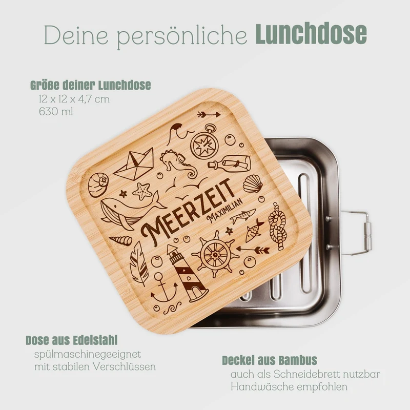 Brotdose Edelstahl quadratisch - Gipfelglück/Meerzeit