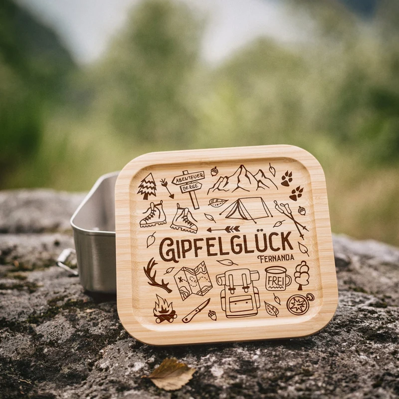 Brotdose Edelstahl quadratisch - Gipfelglück/Meerzeit
