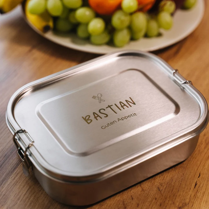 Personalisierte Brotdose für Kinder mit Fächern - Brotdose mit Namen & Essen Motiv | Lunchbox mit Trennfächern - Vesperdose für Kindergarten & Schule