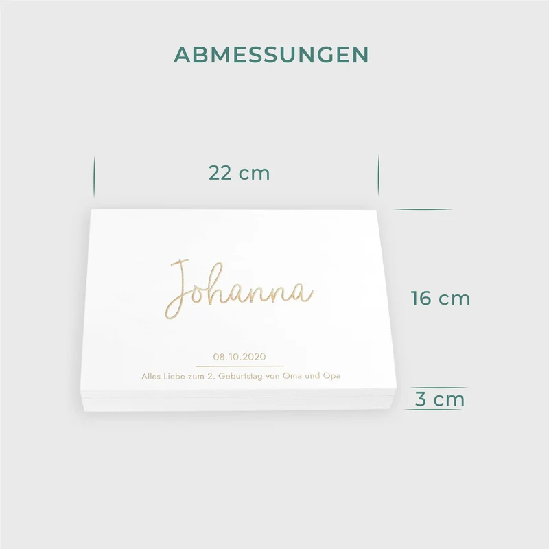 Kinderbesteck mit Namensgravur - Wunschname Gravur - Besteck mit Namen | Taufgeschenk für Kinder - Geschenk zur Taufe für Jungs & Mädchen, weiß Kiste