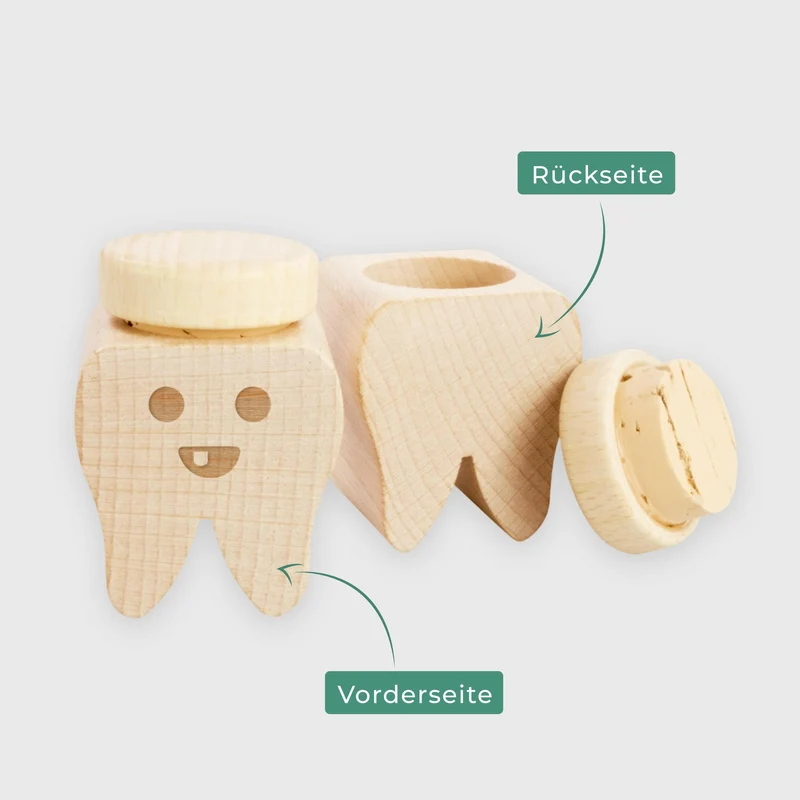 Milchzahndose in Form von Zahn mit Smiley Design - ca. 6 x 4 cm | Zahnbox als Zahnfee Geschenk für Jungen & Mädchen - Milchzahnbox & Zahndose aus Holz
