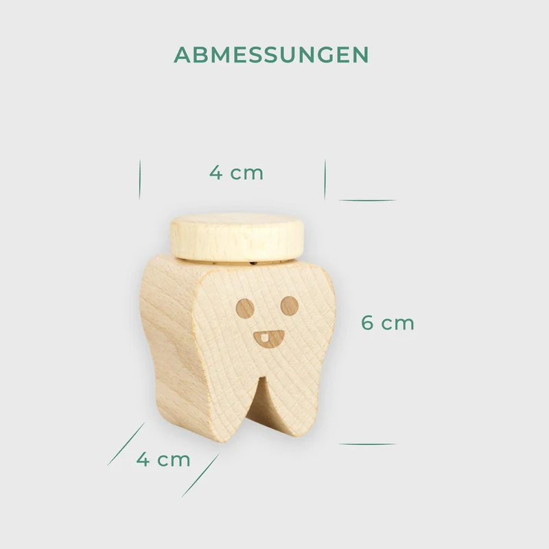 Milchzahndose in Form von Zahn mit Smiley Design - ca. 6 x 4 cm | Zahnbox als Zahnfee Geschenk für Jungen & Mädchen - Milchzahnbox & Zahndose aus Holz