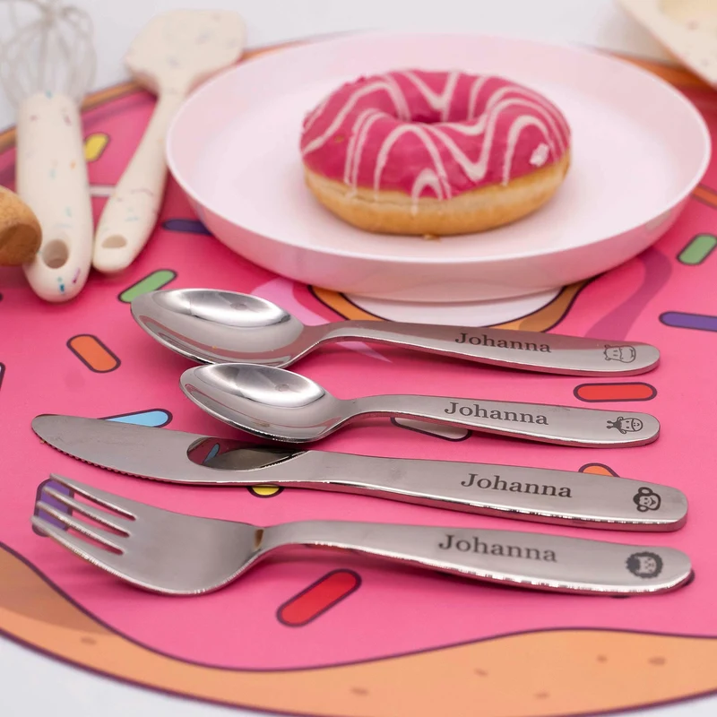 Personalisiertes 4-dinge Kinderbesteck mit Gravur - Dschungel Motiv