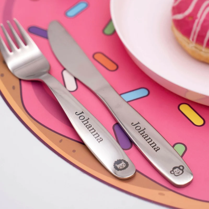 Personalisiertes 4-dinge Kinderbesteck mit Gravur - Dschungel Motiv