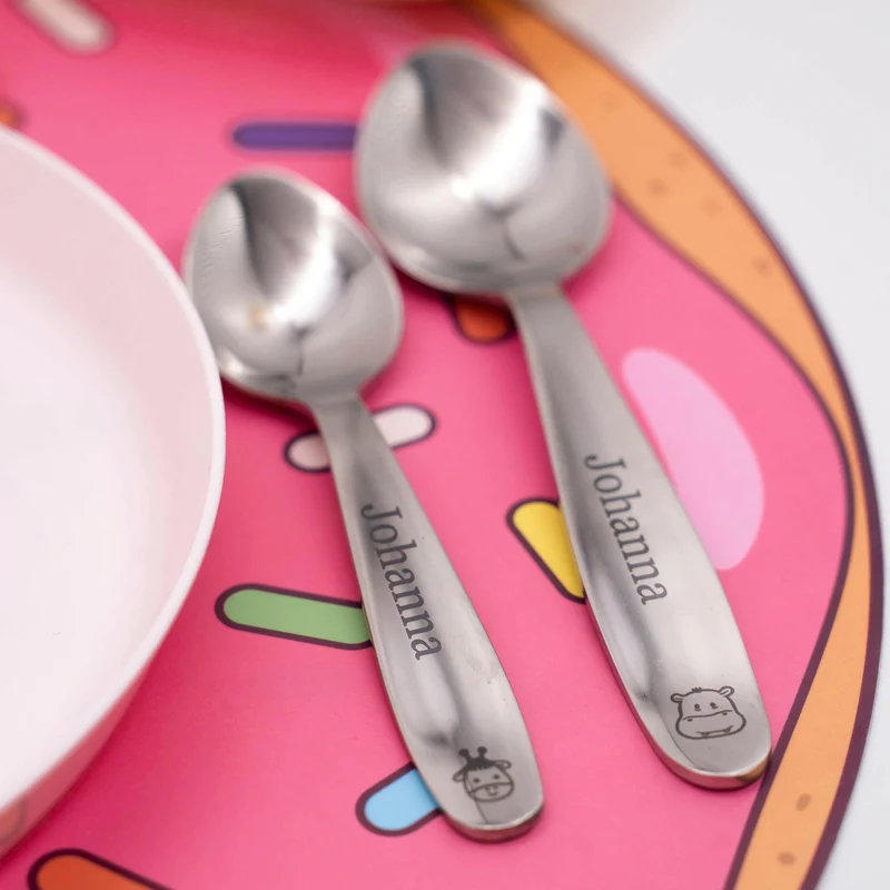 Personalisiertes 4-dinge Kinderbesteck mit Gravur - Dschungel Motiv