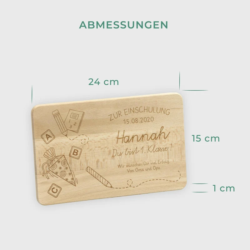Frühstücksbrettchen für Kinder mit Gravur - Personalisiert mit Namen - Schultüte | Holz Brettchen, Natur, FSC® - Geschenk zur Einschulung Erstklässler