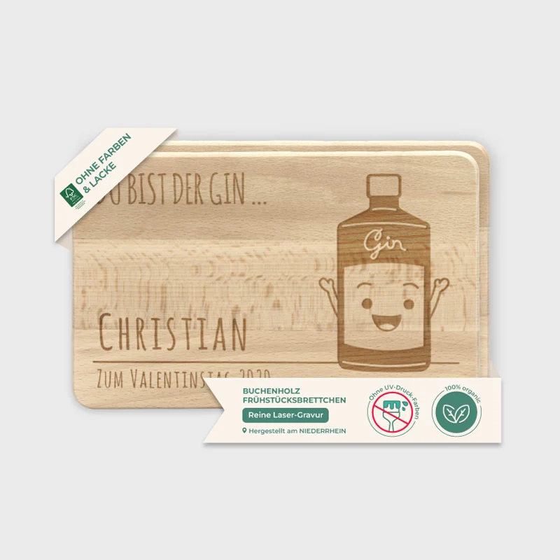 Frühstücksbrettchen mit Gravur Personalisiert - Gravur mit Namen - 2er-Set Gin & Tonic | Romantisches Geschenk für sie und ihn - FSC®
