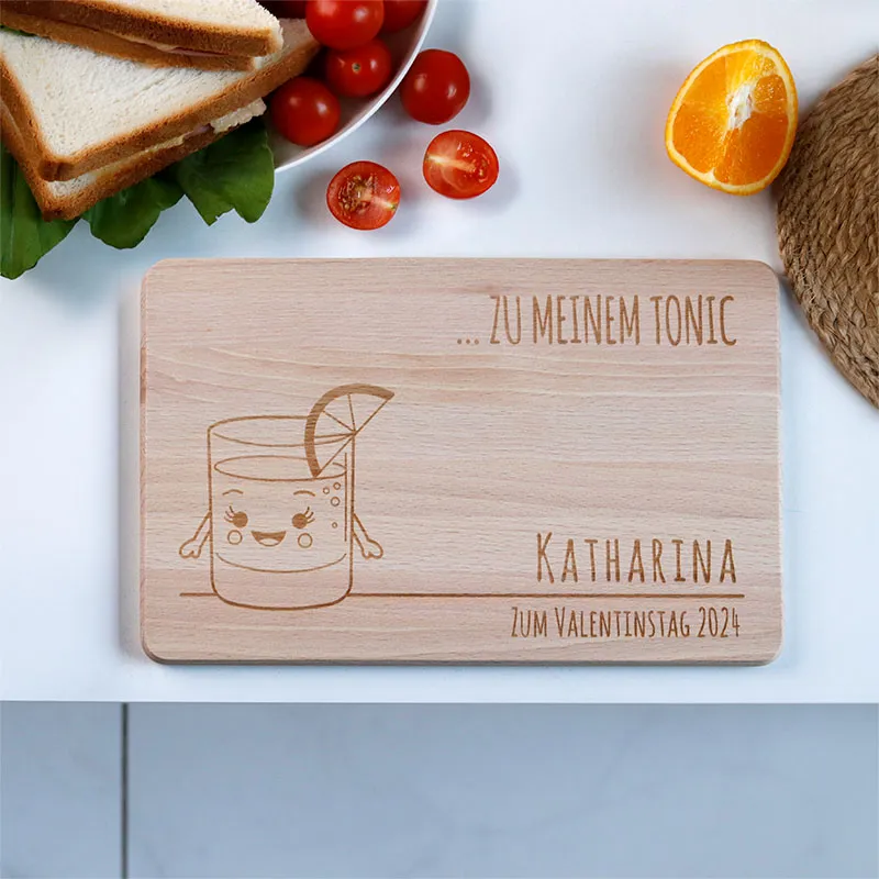 Frühstücksbrettchen mit Gravur Personalisiert - Gravur mit Namen - 2er-Set Gin & Tonic | Romantisches Geschenk für sie und ihn - FSC®