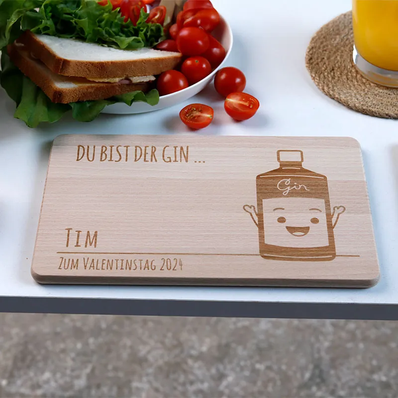 Frühstücksbrettchen mit Gravur Personalisiert - Gravur mit Namen - 2er-Set Gin & Tonic | Romantisches Geschenk für sie und ihn - FSC®
