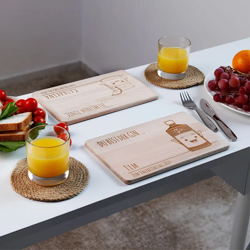 Frühstücksbrettchen mit Gravur Personalisiert - Gravur mit Namen - 2er-Set Gin & Tonic | Romantisches Geschenk für sie und ihn - FSC®