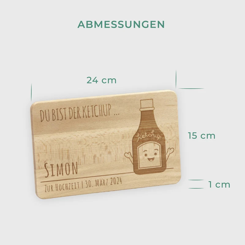 Frühstücksbrettchen mit Gravur Personalisiert - Gravur mit Namen - 2er-Set Pommes & Ketchup | Romantisches Geschenk für sie und ihn - FSC®
