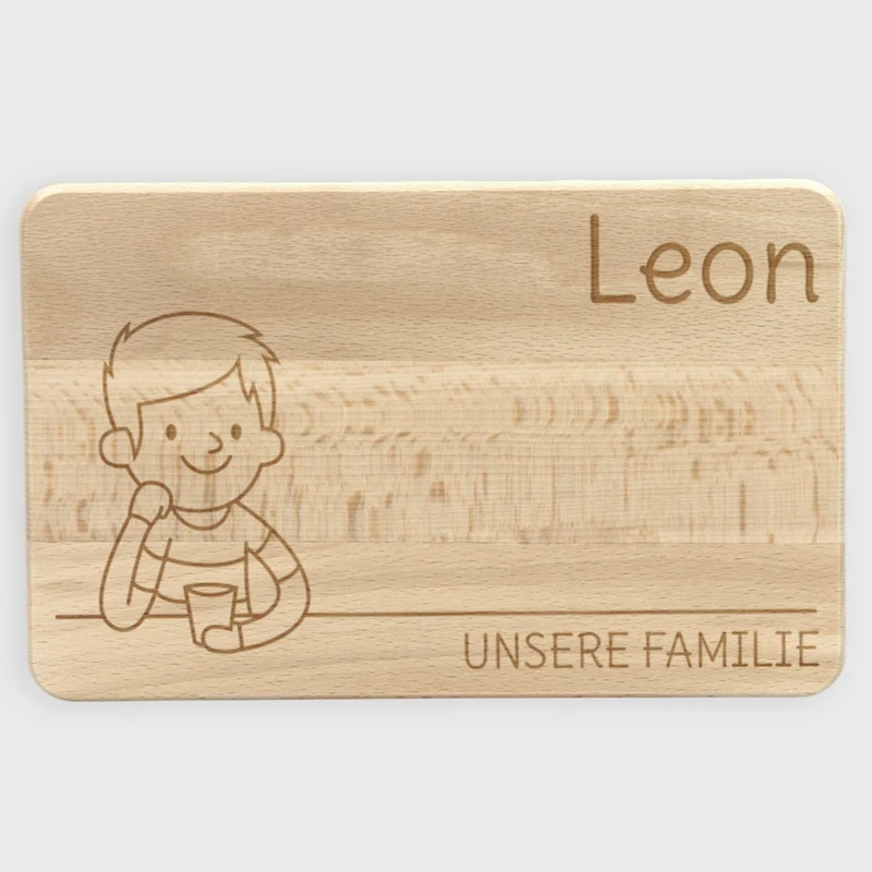 Frühstücksbrettchen für Kinder mit Gravur - Personalisiert mit Namen - Großer Sohn "Unsere Familie" | Holz Brettchen, Natur FSC® - Geschenk von Eltern