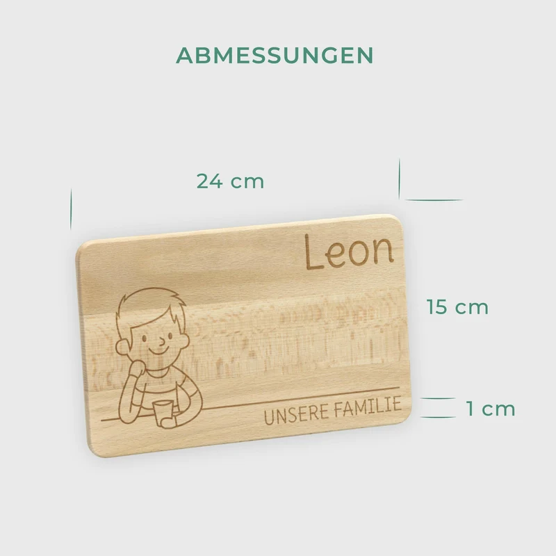 Frühstücksbrettchen für Kinder mit Gravur - Personalisiert mit Namen - Großer Sohn "Unsere Familie" | Holz Brettchen, Natur FSC® - Geschenk von Eltern
