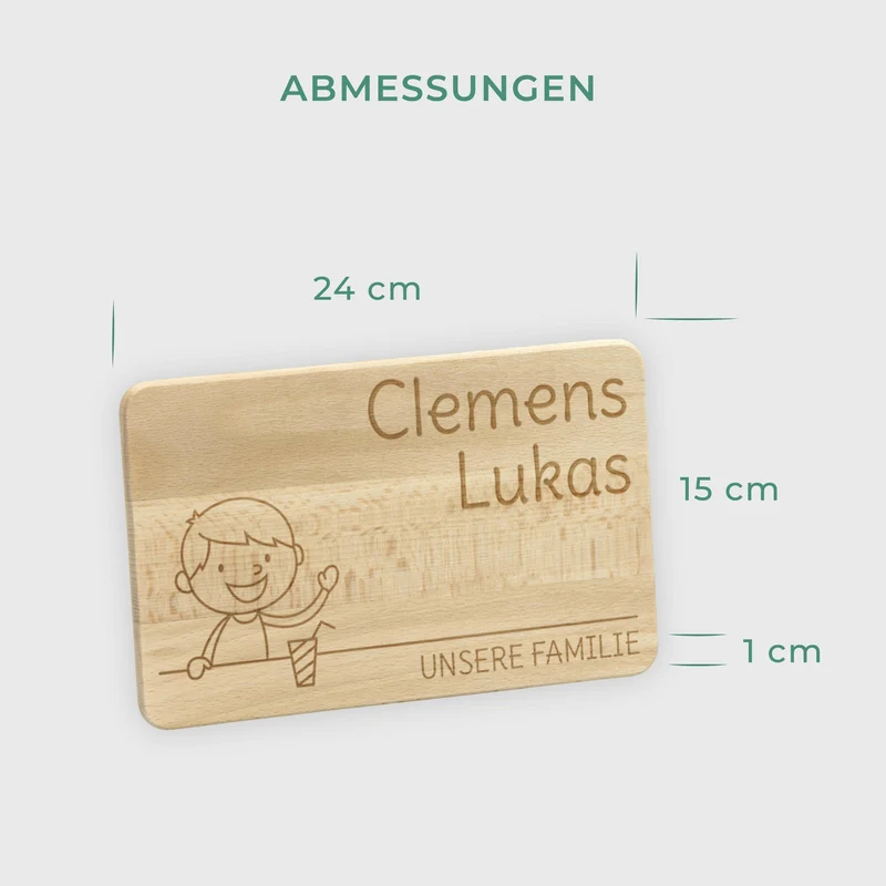 Frühstücksbrettchen für Kinder mit Gravur - Personalisiert mit Namen - Mittlerer Sohn "Unsere Familie" | Holz, Natur, FSC® - Geschenk von Eltern
