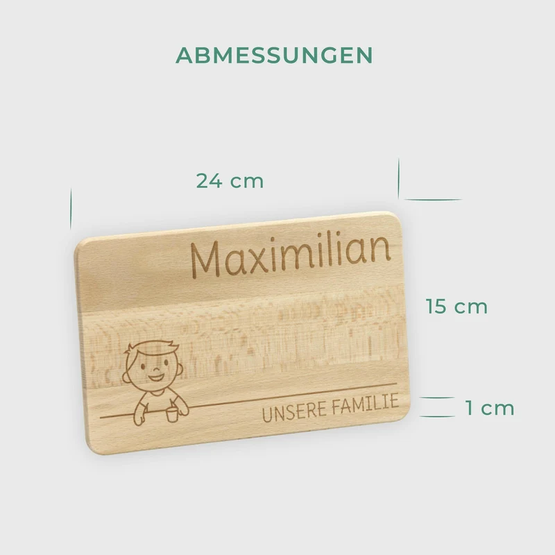 Frühstücksbrettchen für Kinder mit Gravur - Personalisiert mit Namen - Kleiner Sohn "Unsere Familie" | Holz, Natur, FSC® - Geschenk von Eltern