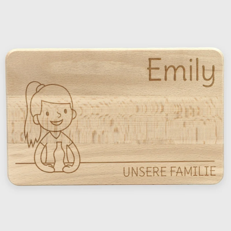 Frühstücksbrettchen für Kinder mit Gravur - Personalisiert mit Namen - Große Tochter "Unsere Familie" | Holz, Natur, FSC® - Geschenk von Eltern