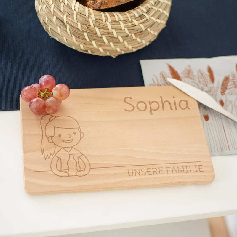 Frühstücksbrettchen für Kinder mit Gravur - Personalisiert mit Namen - Große Tochter "Unsere Familie" | Holz, Natur, FSC® - Geschenk von Eltern