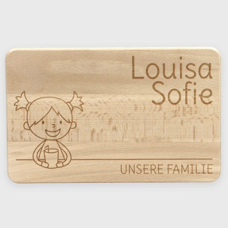 Frühstücksbrettchen für Kinder mit Gravur - Personalisiert mit Namen - Mittlere Tochter "Unsere Familie" | Holz, Natur, FSC® - Geschenk von Eltern