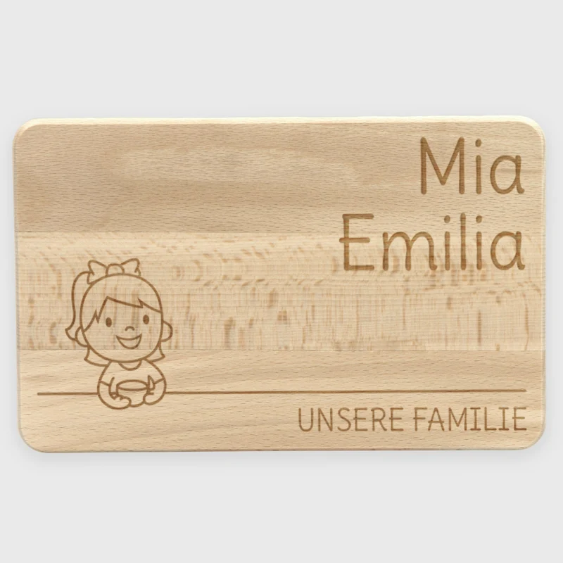 Frühstücksbrettchen für Kinder mit Gravur - Personalisiert mit Namen - Kleine Tochter "Unsere Familie" | Holz, Natur, FSC® - Geschenk von Eltern
