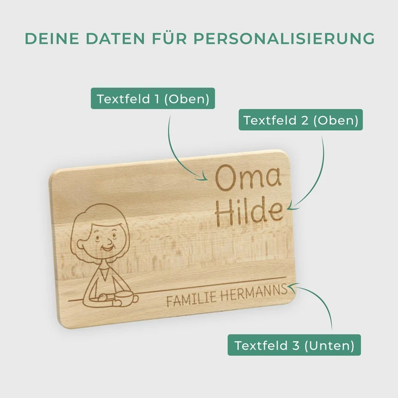 Frühstücksbrettchen mit Gravur - Personalisiert mit Namen - Großmutter "Unsere Familie" | Holz, Natur, FSC® - Geschenk für Oma zum Geburtstag