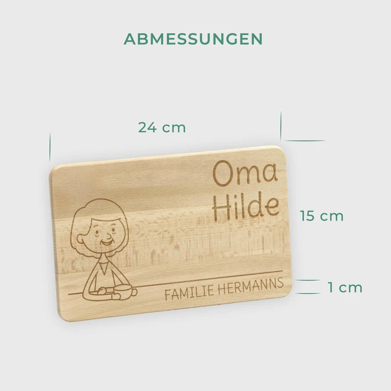 Frühstücksbrettchen mit Gravur - Personalisiert mit Namen - Großmutter "Unsere Familie" | Holz, Natur, FSC® - Geschenk für Oma zum Geburtstag