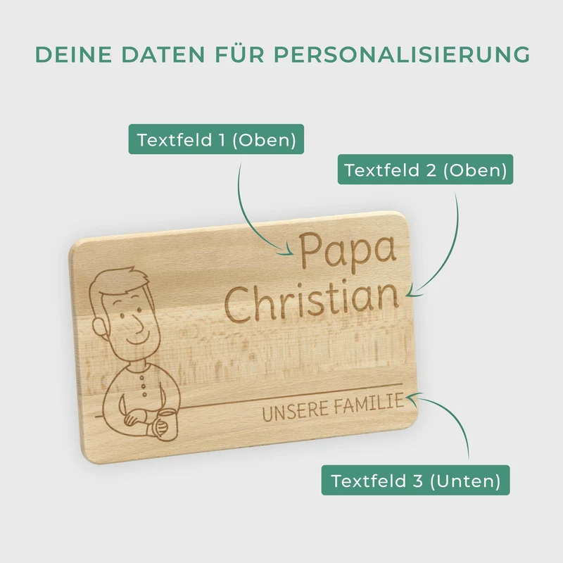 Frühstücksbrettchen mit Gravur - Personalisiert mit Namen - Papa "Unsere Familie" | Holz, Natur, FSC® - Geschenk zum Vatertag, Geburtstag & Namenstag