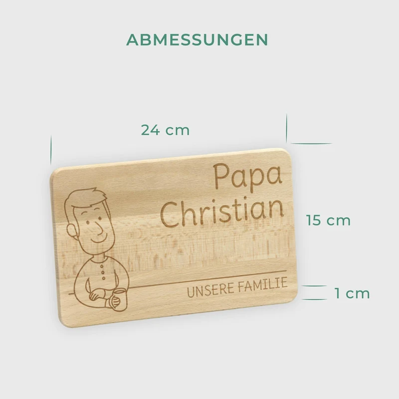 Frühstücksbrettchen mit Gravur - Personalisiert mit Namen - Papa "Unsere Familie" | Holz, Natur, FSC® - Geschenk zum Vatertag, Geburtstag & Namenstag
