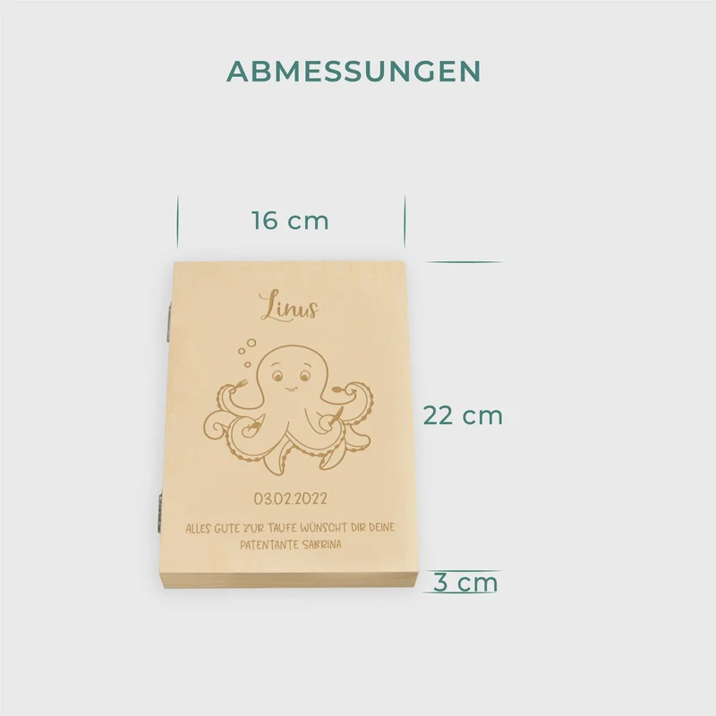Kinderbesteck mit Namensgravur - Oktopus Motiv - Besteck mit Namen | Taufgeschenk für Kinder - Geschenk zur Taufe für Jungs & Mädchen, inkl. Kiste