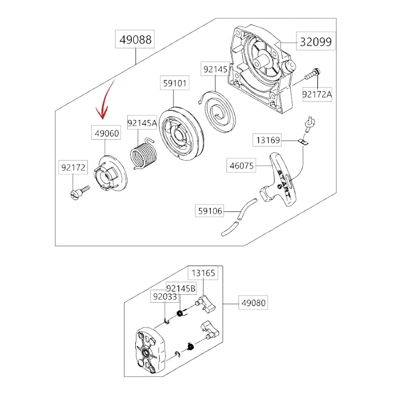ROCCHETTO AVVIAMENTO DECESPUGLIATORE BLUE BIRD MOTORE KAWASAKI TJ 53E