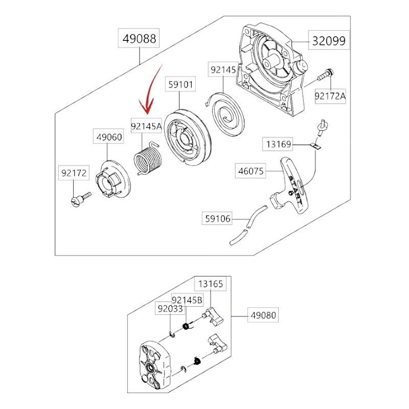MOLLA CARTER AVVIAMENTO DECESPUGLIATORE BLUE BIRD MOTORE KAWASAKI TJ 53E