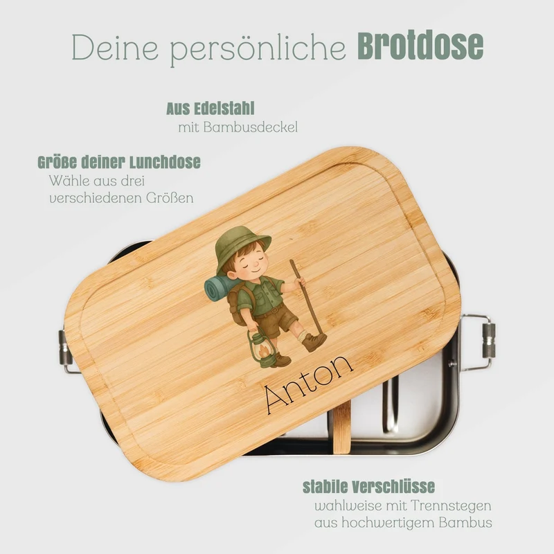 Brotdose Edelstahl - Pfadfinder-Junge farbig