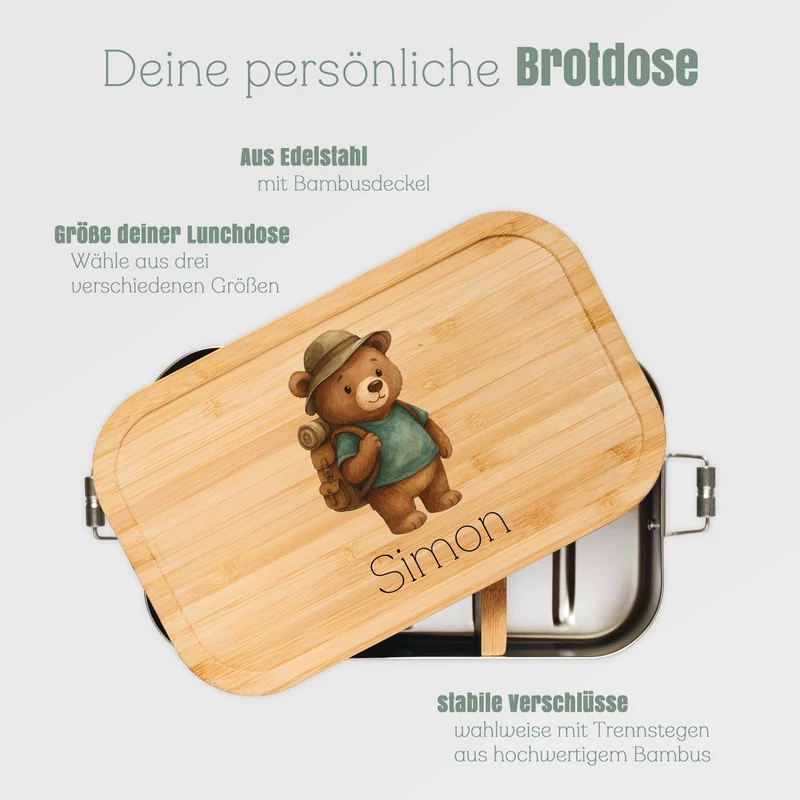 Brotdose Edelstahl - Pfadfinder-Bär farbig