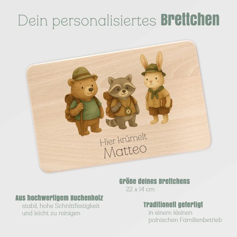 Frühstücksbrett Holz - Pfadfinder Tiere Trio