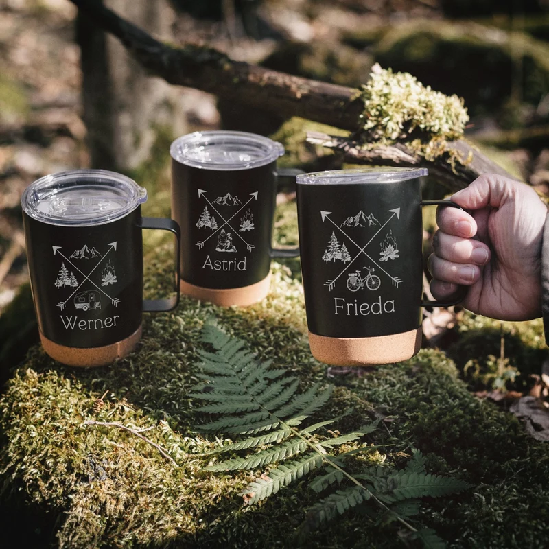 Thermobecher personalisiert mit Korkboden - X-Motiv